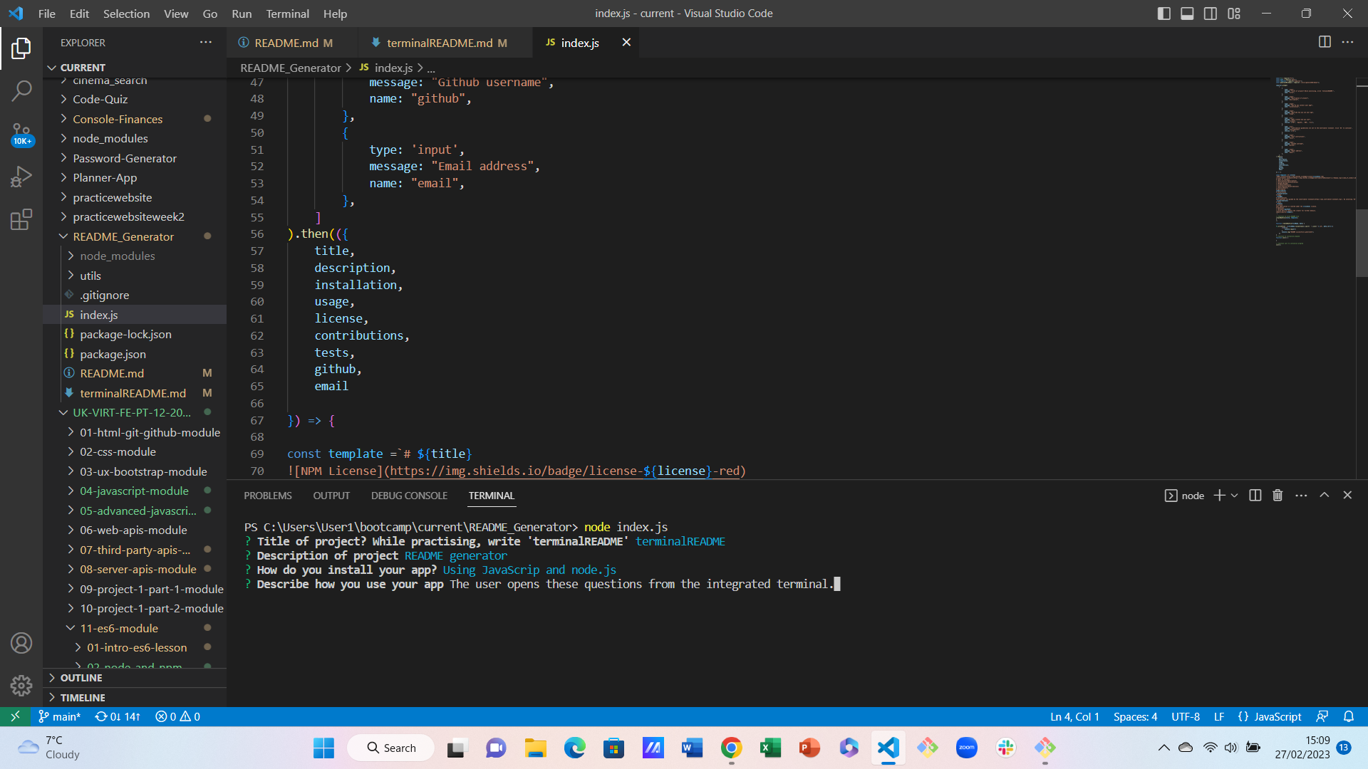 Screenshot of README Generator