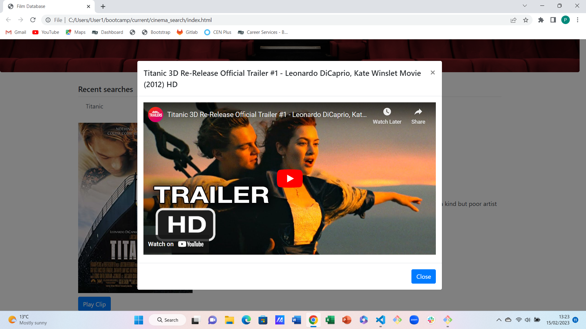 Screenshot of Cinema Search