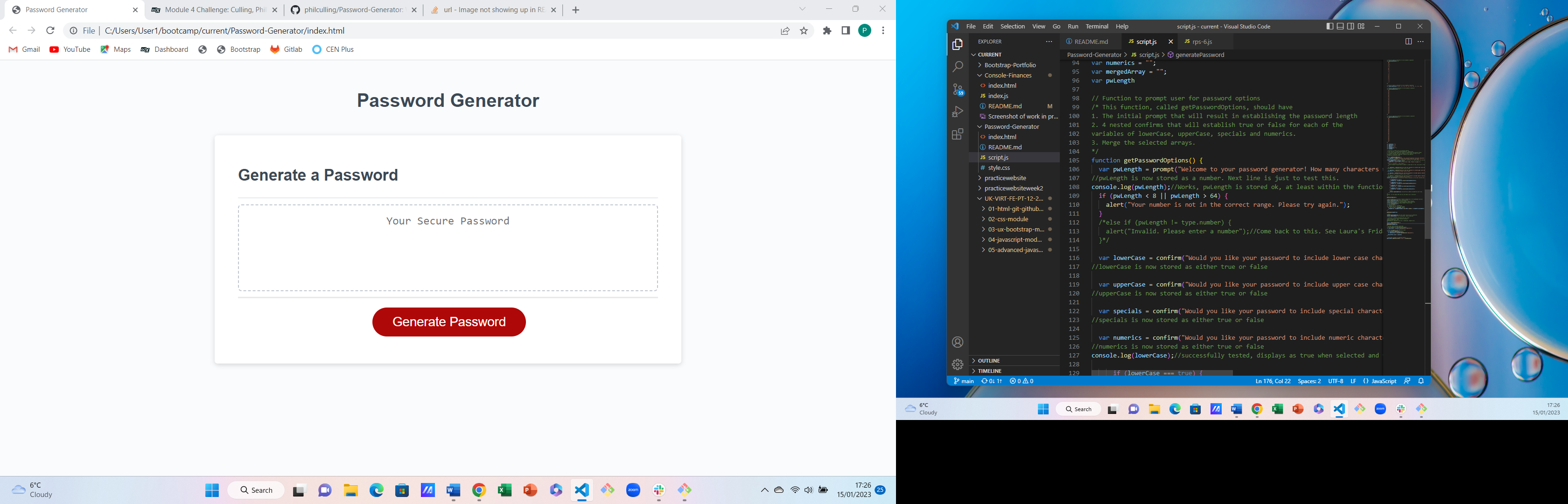 Screenshot of JavaScript password generator