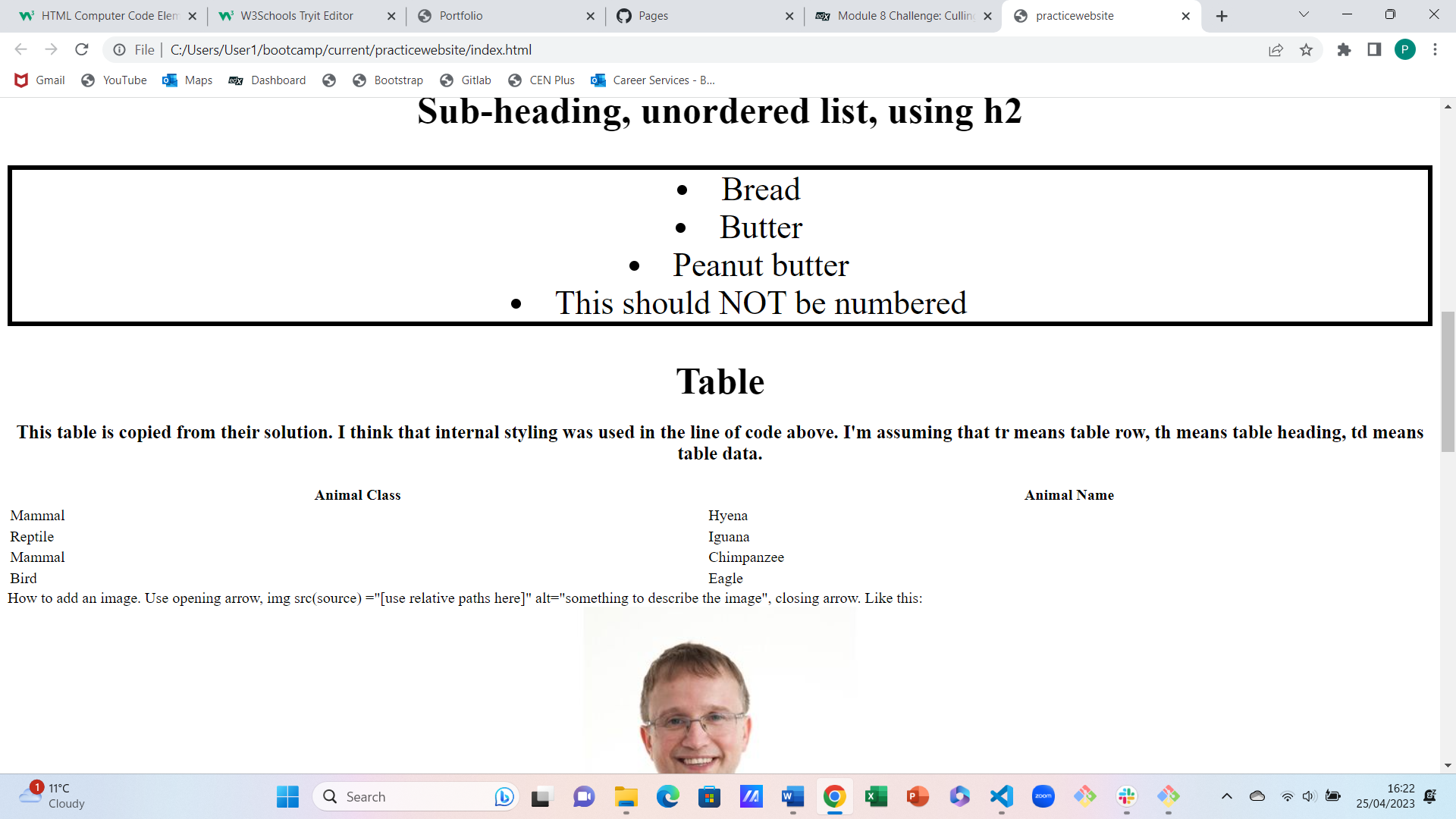 Screenshot of first practice website